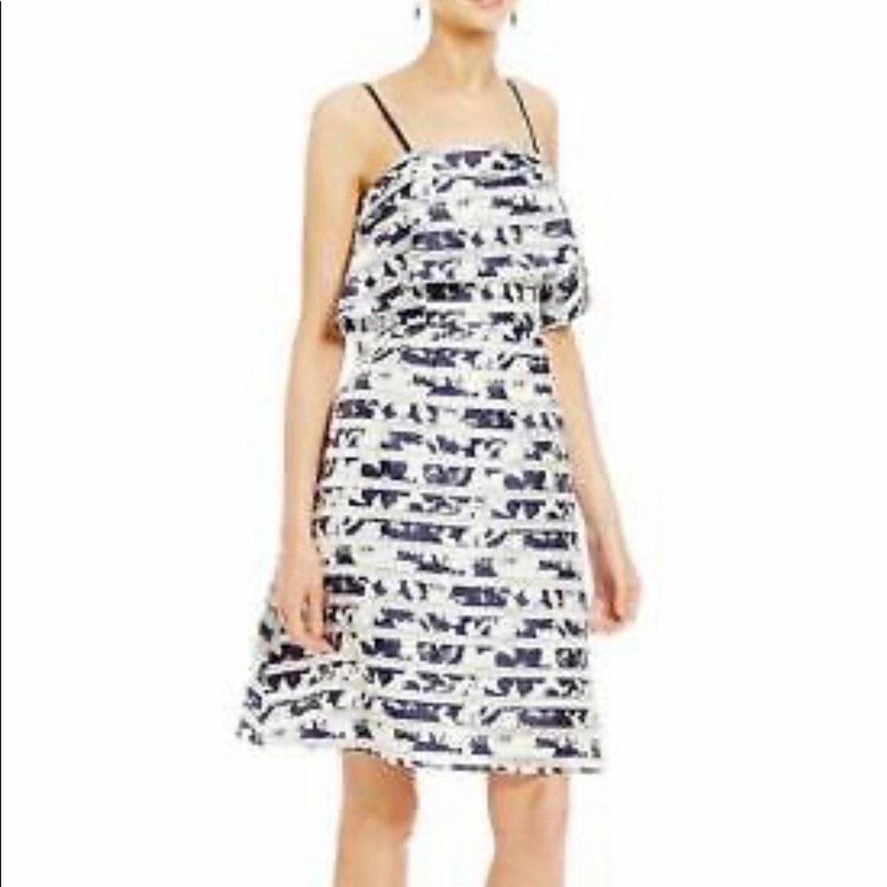 Antonio Melani Toma Dress 12 NWT Navy White Striped Sleeveless Fit & Flare